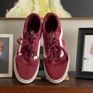 Vans Women's Burgundy and White Sneakers